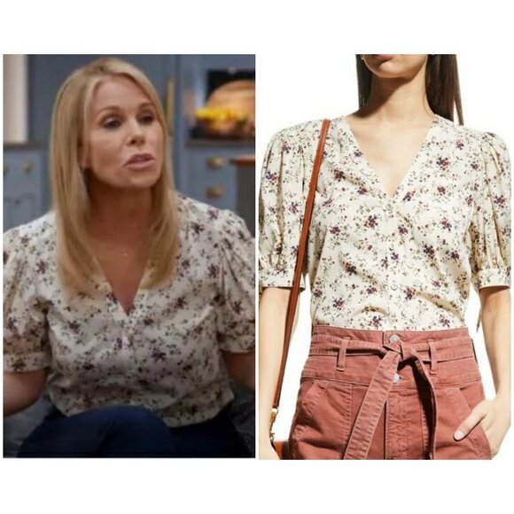💕VERONICA BEARD💕 Gizela Blouse ~ Silk Whitestone Micro Floral Print Medium - Picture 1 of 9